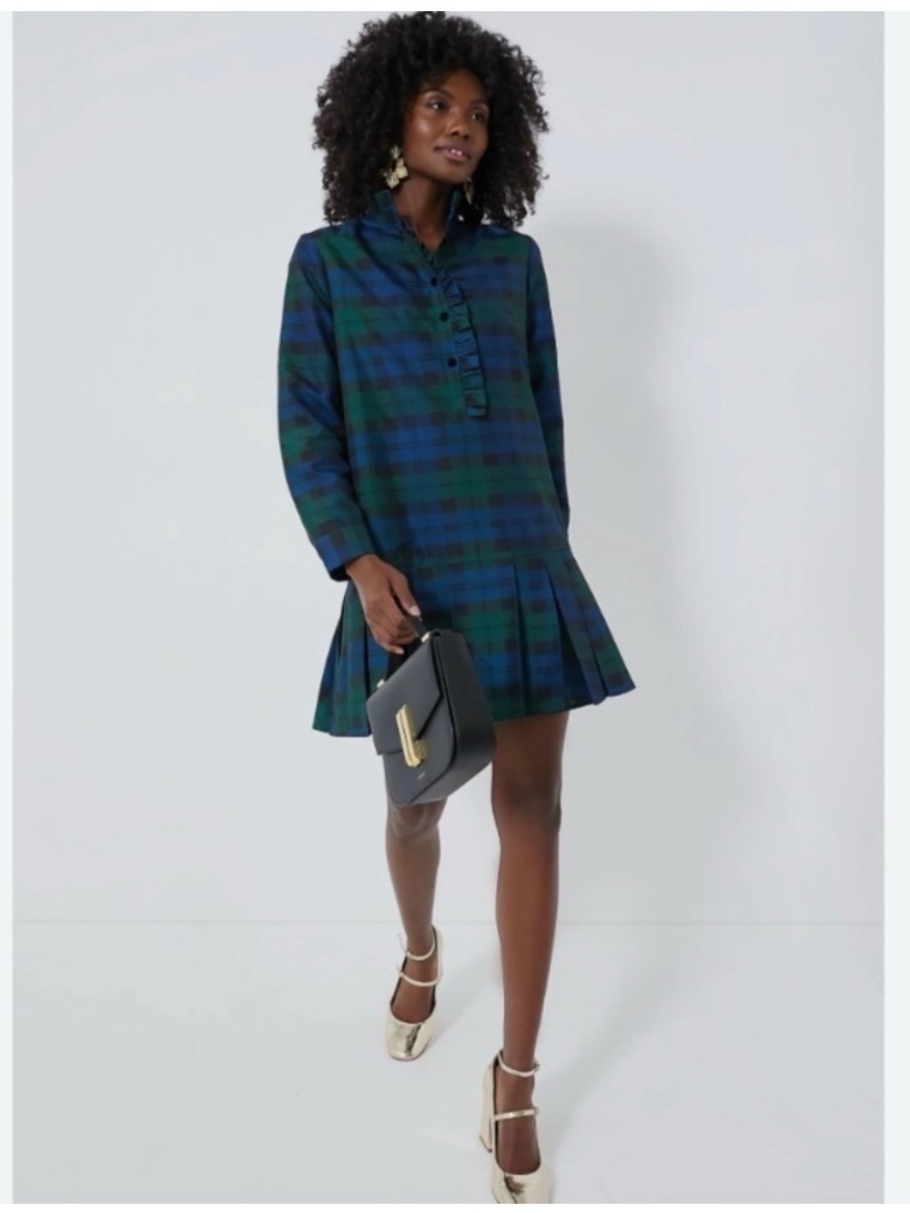 Tuckernuck Tate Blackwatch Plaid Ruffle-Front Mini Dress
